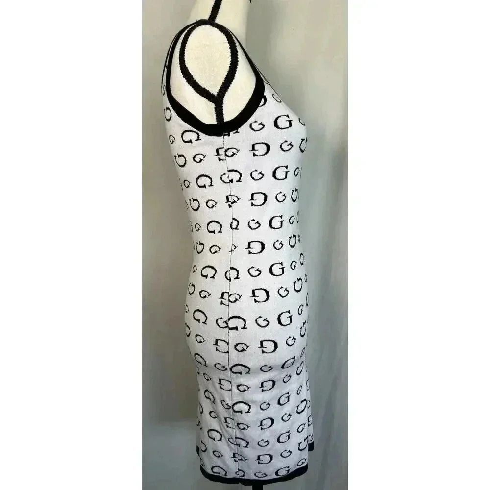 GUESS Monogram G Logo Mini Dress Black White Knit Bodycon Sheath Women’s Size M - Picture 11 of 12